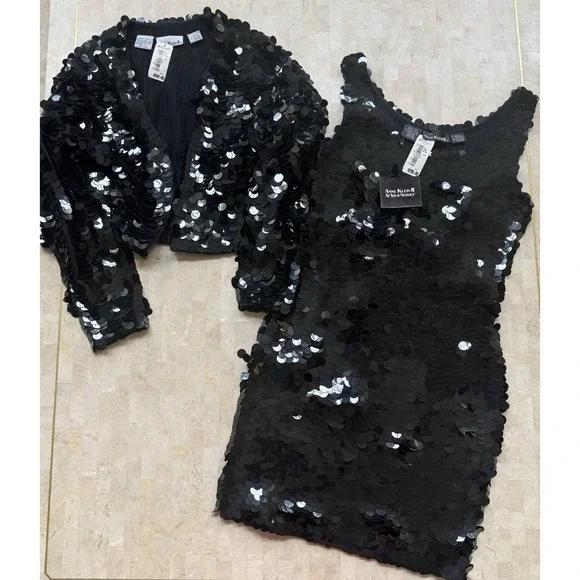 Vintage Anne Klein II Vintage Sequin Cocktail Dress Shrug Set Size SP NWT $700 - Picture 1 of 13